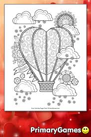 Make the perfect gift for anyone who loves coloring! Heart Shaped Hot Air Balloon Coloring Page Free Printable Pdf From Primarygames