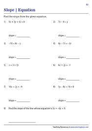 Equation Of A Line Worksheets