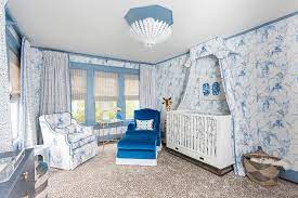 Blue Toile Nursery Crib Curtains