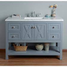 Bathroom vanities with matching linen cabinets. Stufurhome Anabelle 48 In Grey Single Sink Bathroom Vanity With Marble Vanity Top And White Basin Hd 1527g 48 Cr The Home Depot