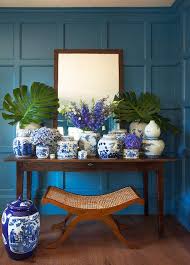 Antique Console Table On Blue Board And