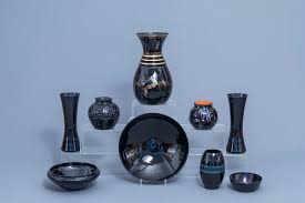 Varied Collection Of Black Glass Vases