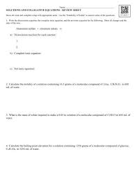 Worksheet For Part Ii Avon Chemistry