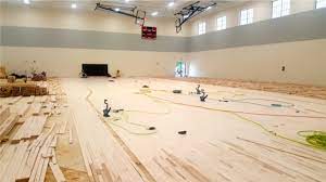 hardwood sports floor install