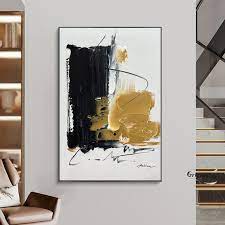 Large Black Abstract Painting Gold