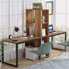 This home office looks so chic. Amazon Com Tribesigns 91 Inches Two Person Computer Desk With Shelves Extra Large Double Workstations Office Desk With Storage For Home Office Dark Walnut Kitchen Dining