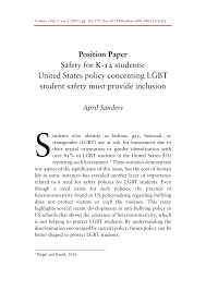 Writing a position paper is a task that you, as a delegate, will have to complete at nearly every model united nations conference. Pdf Position Paper Safety For K 12 Students United States Policy Concerning Lgbt Student Safety Must Provide Inclusion