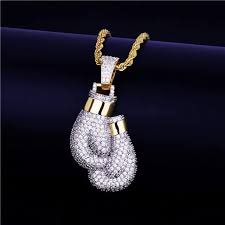 boxing gloves pendant necklace pendant gold color iced cubic zircon men s hip hop jewelry size one size