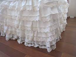 Linen Bed Skirt White Ivory Lace