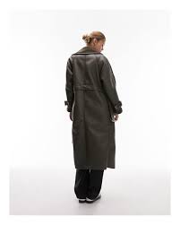 Top Faux Leather Bonded Borg Trench