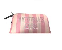 pink striped travel cosmetic makeup bag
