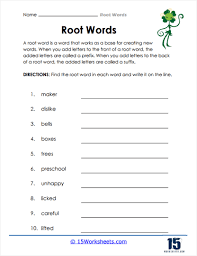 root words worksheets 15 worksheets com