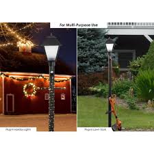 Solus 8 Ft Black Outdoor Lamp Post Traditional In Ground Light Pole With Cross Arm Grounded Convenience Outlet 8 C320 Bk The Home Depot