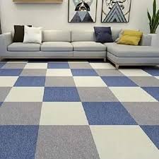 white and blue pvc carpet tiles for
