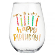 Happy Birthday Candles Stemless Wine Glass