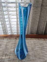 Art Glass Swung Vase Swirl Blue And