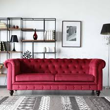 hugo 3 seater chesterfield sofa red