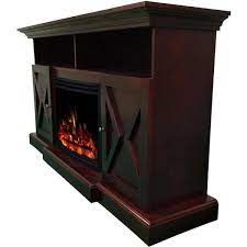 Cambridge 62 In Summit Farmhouse Style Electric Fireplace Mantel With Deep Log Insert Mahogany