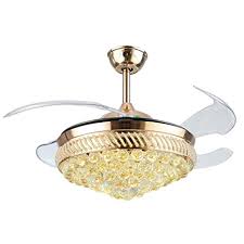 Gold Rs Lighting Crystal Hanging Drop Gold Ceiling Fan With Remote Control And Three Color Changing Light Retractable Blades Fan Chandelier For Living Bedroom Ceiling Fans Brigs Com