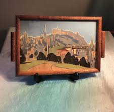 vine carved wood picture frame tray