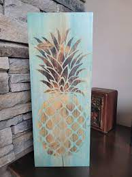 Pineapple Wall Art Vintage Aqua Teal