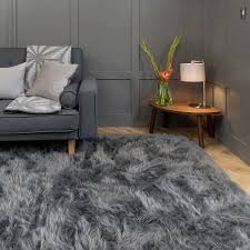 dark grey faux fur sheepskin rug isla