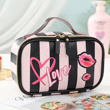 black pink kiss mark makeup bag