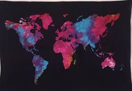 Tapestries Multicolor World Map Cotton