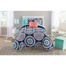 mainstays navy medallion bed in a bag