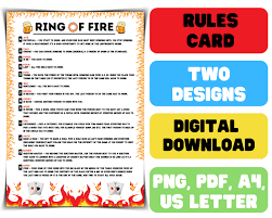 If you want to go the extra mile it might be helpful to print out the game rules so that players don't have to try and remember what each individual card does. Printable Drinking Ring Of Fire Rules Drinking Card Game Digital Download