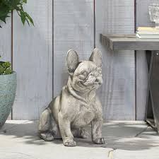 Noble House Delamore Outdoor French Bulldog Garden Statue In Gray