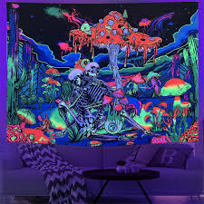 skeleton mushroom fluorescent tapestry