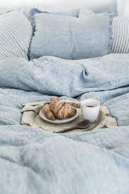linen bedding set in blue melange denim