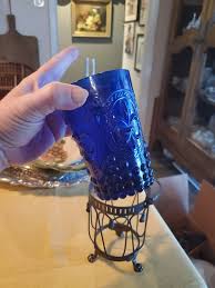 Cobalt Blue Glass With Ornate Holder