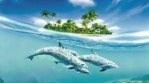 dolphins under island live wallpaper