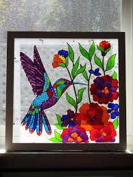 Humming Bird Art Glass Painting Sun Catcher Wall Decor