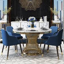 Add this item to favorites. Modern 51 Round Pedestal Dining Table Faux Marble Tabletop Golden Stainless Steel Frame Chairs Not