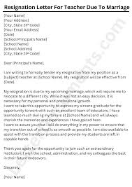 resignation letter for teacher due to