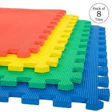 foam flooring tiles 16 pack interlocking eva foam pieces non toxic floor padding for playroom gym or bat by stalwart multi colored