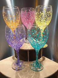 Hand Painted Wine Glass With Dot Design