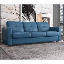 Blue Leather Queen Size Sofa Bed