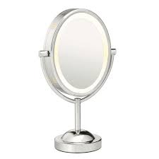 oval chrome incandescent lighted mirror