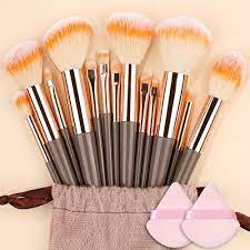 makeup brush set with powder puff