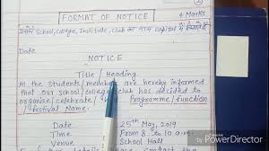 Since a notice contains a formal announcement or information, its tone and style is formal and factual. Format Of Notice Notice With Example 12th 11th 10th And 9th Class Youtube