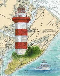 Hilton Head Island Lighthouse Sc Nautical Chart Map Art Cathy Peek