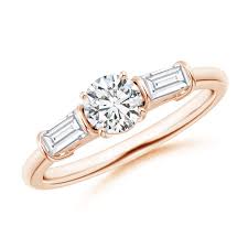 Round Tapered Baguette Diamond Three Stone Engagement Ring