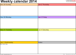 Weekly Calendars 2014 For Excel 4 Free Printable Templates