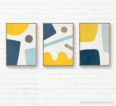 navy blue yellow abstract wall art