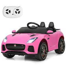 costway 12v jaguar f type svr licensed kids ride on car w lights pink