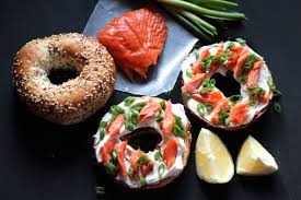 smoked salmon bagel with green onions